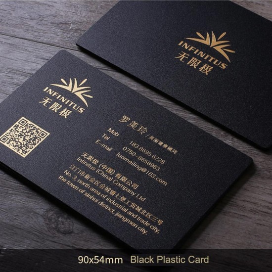 90x54x0.8mm Letterpress Frosted Black Plastic Card with Gold Foil